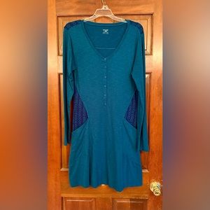 Horny Toad Cotton Blend Blue Long Sleeve Dress Size Medium